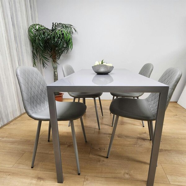 Kosy Koala Modern Rectangle Grey Glass Dining Table Set With 4 Grey Gem Chairs Dining Room Furniture
