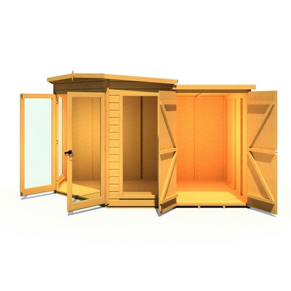 Shire Barclay With Side Shed 7x11 Corner Summerhouse 12mm Interlock Cladding - Best Shed
