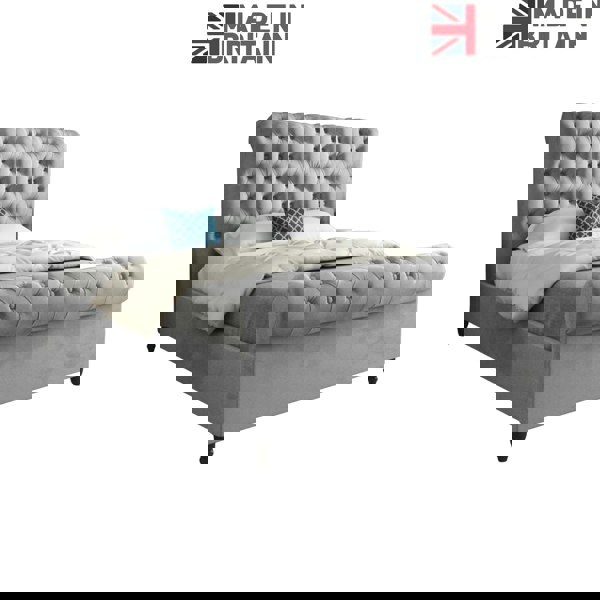 Casa Magna Sienna Sleigh Upholstered Soft Velvet Bed Frame - Grey