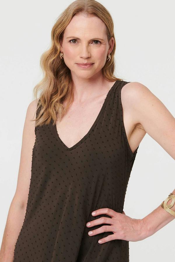 Brown | Polka Dot Textured Sleeveless Maxi Dress