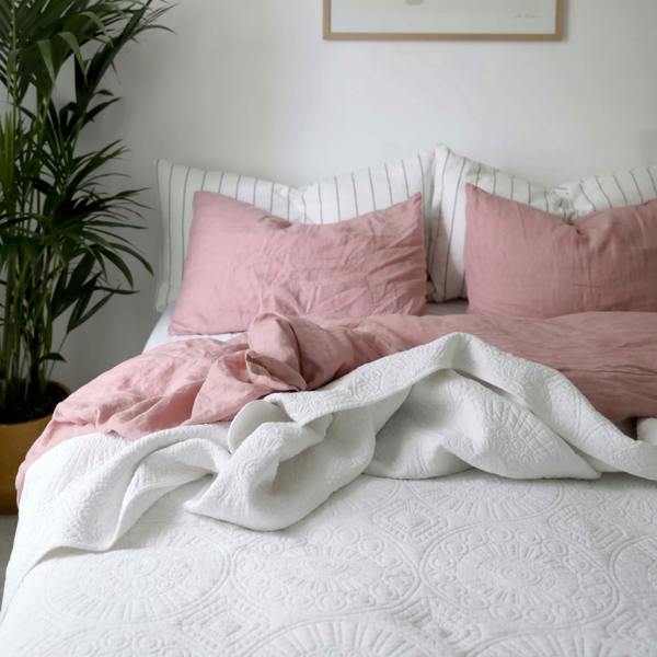 White Cotton Quilted Bedspread - summer, in a styled bedroom | Soak and Sleep