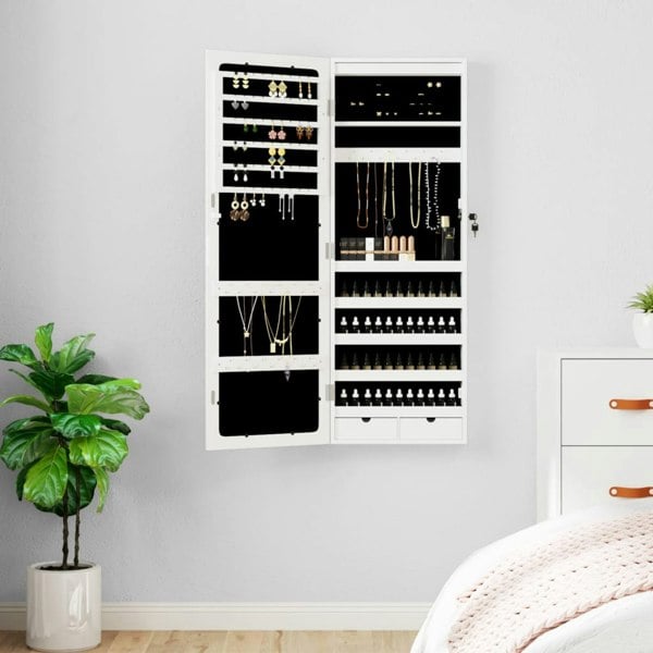 Berkfield Mirror Jewellery Cabinet with LED Lights Wall Mounted White
