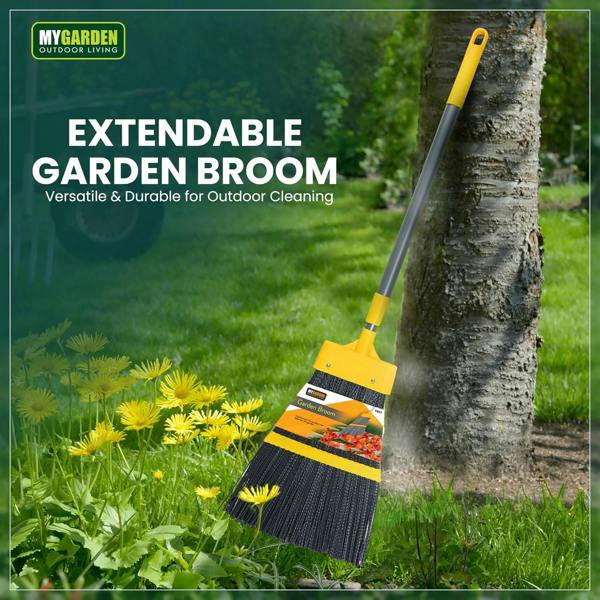 My Garden Outdoor Living Garden Broom 137cm Extendable Outdoor Brush Telescopic Broom Heavy Duty Stiff Brush for Outdoor Sweeping