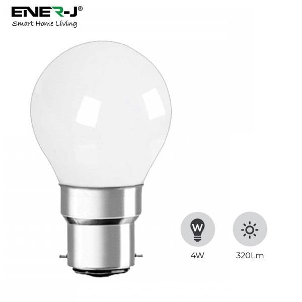 ENER-J Pack of 10 units, B22 LED Light Bulb, Golf Ball G45 Bulbs, 35W Incandescent Equivalent, 3W 320lm Bayonet Lightbulb - 3000K