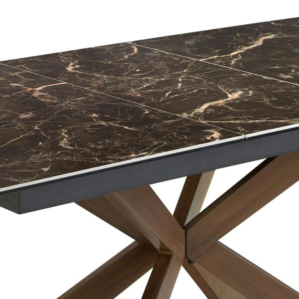 Angel Cerdá Rectangular porcelain marble and walnut effect steel extending dining table 1121