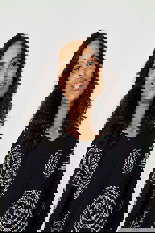 Black | Abstract Print Frill Hem Tunic Top