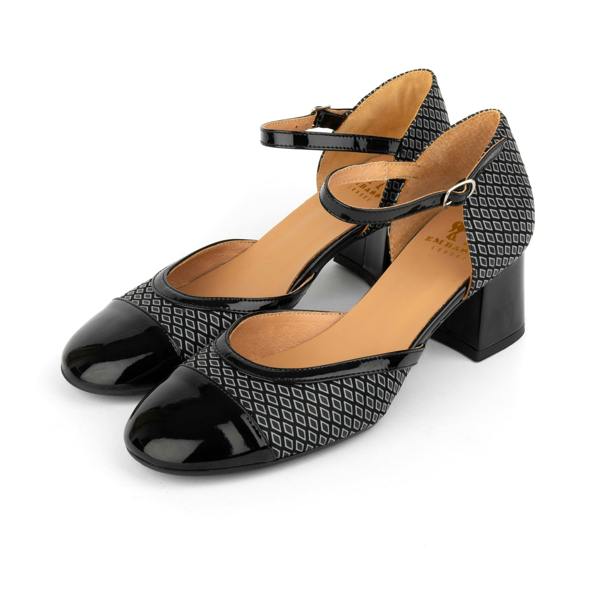 Embassy London Kemi -  Black & Grey Diamonds - Women's Leather Almond-Toe Block Heel