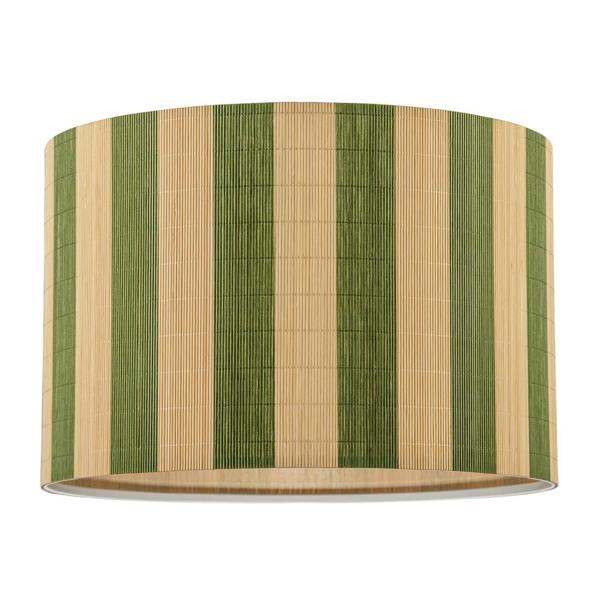 Chic Natural Brown Bamboo Lamp Shade with Garden Olive Green Stripes Image 1