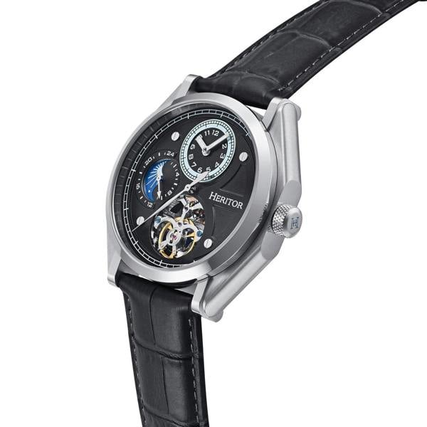 Heritor Automatic Antoni Leather-Band Watch - Silver/Black/Black - HERHS4301