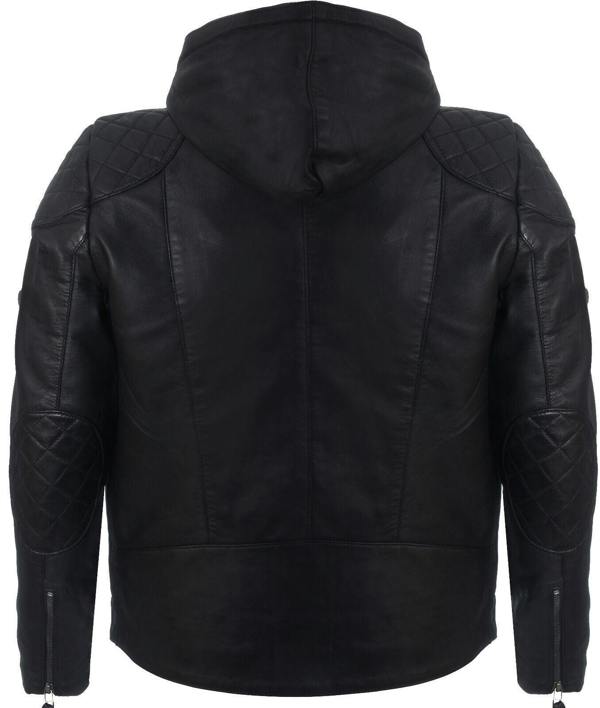Infinity Leather Mens Black Vintage Zipped Leather Hooded Bomber Biker Jacket