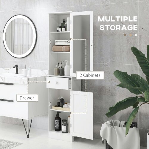 Wyld Haus Ramila Tall Bathroom Storage Cabinet With Shelves Drawer And Door In White