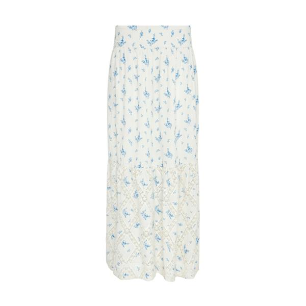 Rose & Nancy Nell White Cotton Printed Floral Lace Maxi Skirt