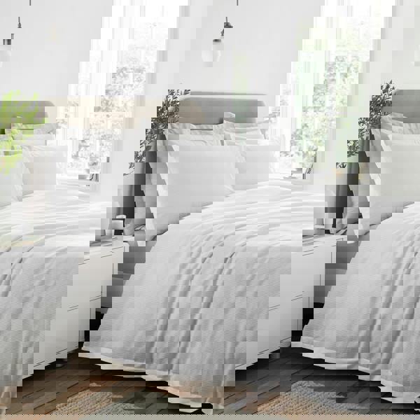 Bianca Seersucker Woven Stripe 180 Thread Count Cotton Duvet Cover Set Grey