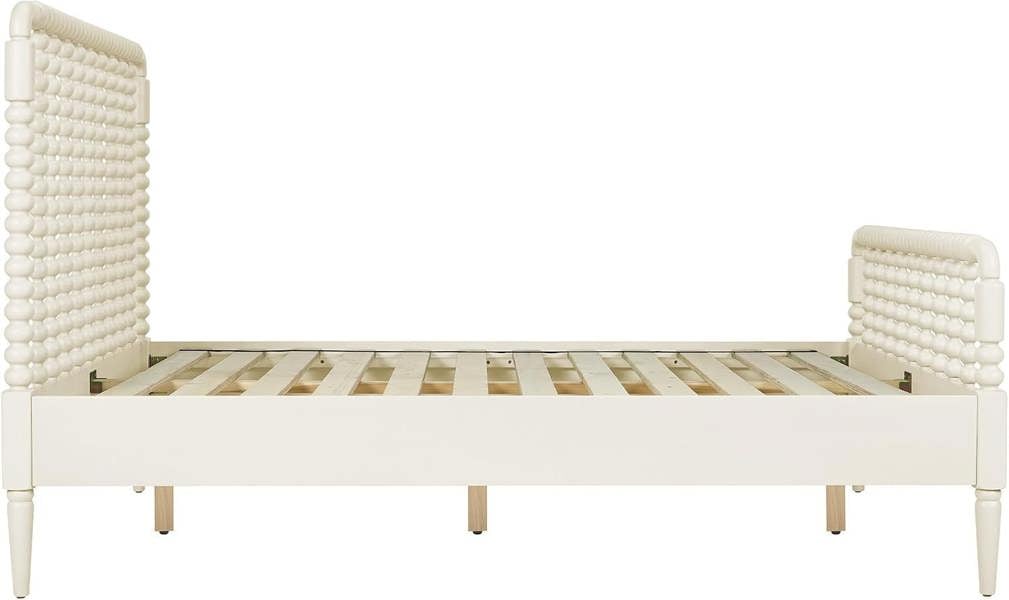 Statement Furniture Cromwell Wooden Bed Frame with Bobbin Design Headboard and Foot End - Linen Cream