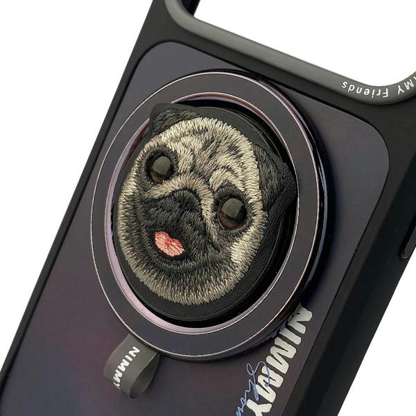 Nimmy Friends Nimmy Big Eye Cute Pet Pug Dog Face Case with Detachable MagSafe Grip for iPhone 17 Pro Max 6.9" Black Grey