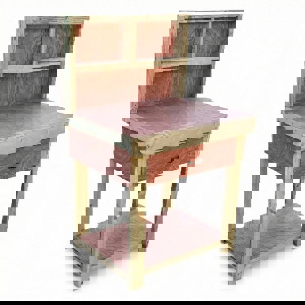 Wooden eucalyptus Top Workbench – Durable Tool Cabinet with Drawers and Back Panel, Ideal for Dry Indoor Spaces Such as Garages, Workshops, and Studios.