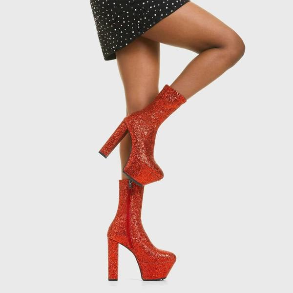 Lamoda Bling RedGlitter Platform Ankle Boots Chic Bold Sparkle Footwear