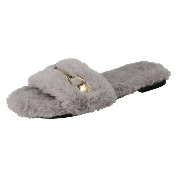 Spot On Ladies Spot On Flat Fur Mule Sliders F00139