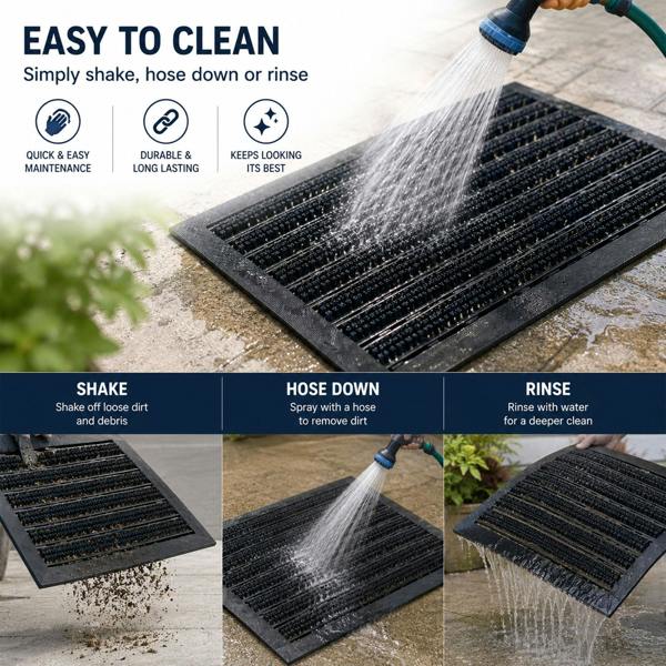 Nicoman Integrated Brush Strip Door Mat with Elevated Drainage Design