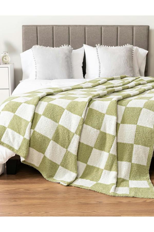 Dyzi Checkered Throw Blanket Soft Cozy 200x230cm Sage Green