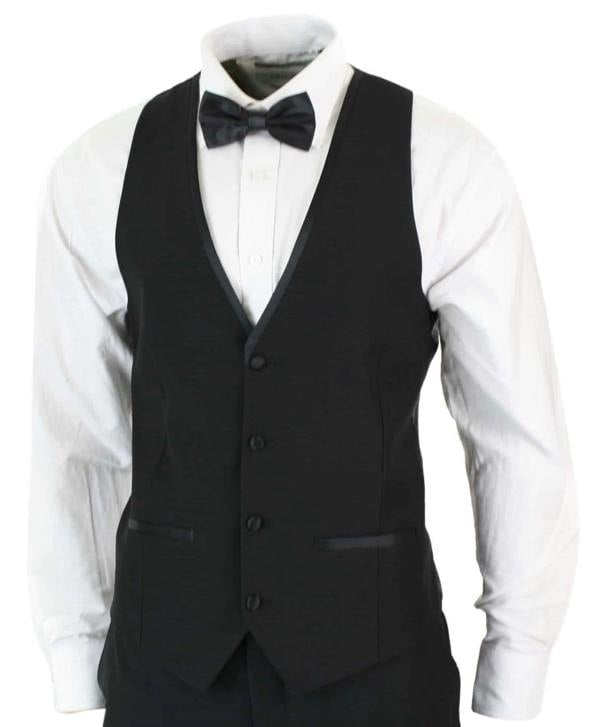 Paul Andrew Mens 3 Piece Black Tuxedo Suit Classic Satin Dinner Tailored Fit Wedding Prom