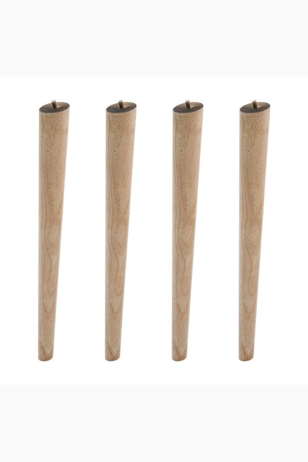 Living and Home 4Pcs 45cm H Natural Round 10° Tilted Oak Furniture Replacement Legs with Flat Corner Galvanized Fixed Iron Plates