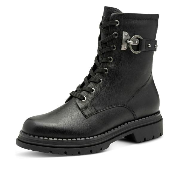 Tamaris Womens Fashion Black Leather Lace-Up Zip Combat Ankle Boots