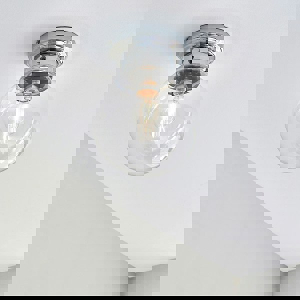 Decorative Flush Bathroom Ceiling Light Fitting - Clear Glass Shade - Dimmable