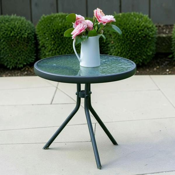 The Garden Marketplace Metal Framed Glass Top Garden Side Table
