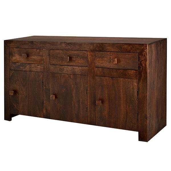 Wyld Haus Phuket Dark Mango Wood Large Sideboard 3 Drawers 3 Doors