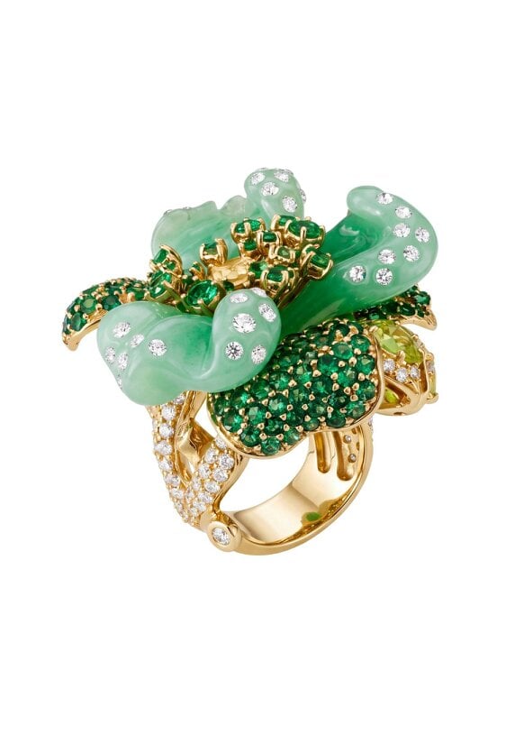 Latelita Jade Rose Flower Cocktail Ring Gold