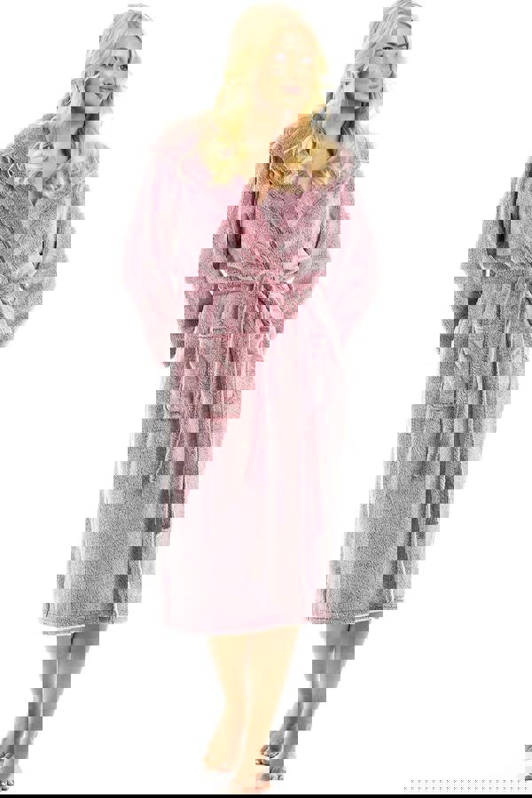 Camille Womens Burgundy Deep Pile Full Length Fleece Bathrobe