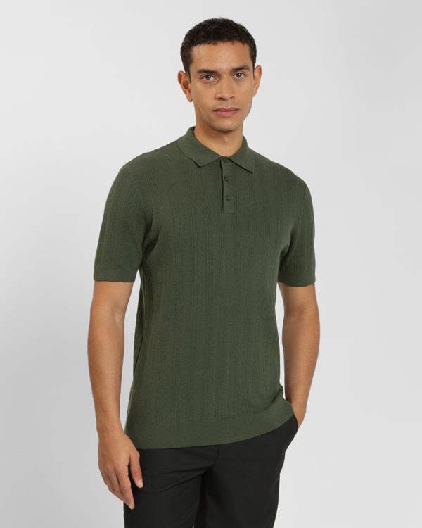 Steel & Jelly Textured Stripe Short Sleeve Polo Shirt