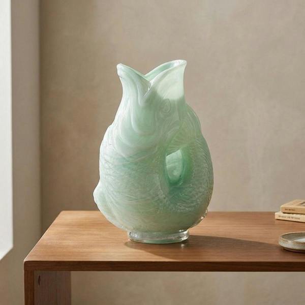 Garden Greatness Ocean Green Sculptural Glass Fish Vase