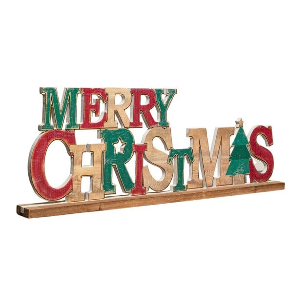Samuel Alexander 80cm Red and Green Wooden Merry Christmas Table Top Sign