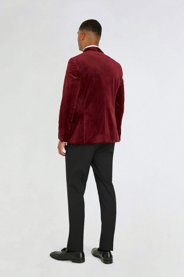 Harry Brown London Leo Velvet Tuxedo Dinner Jacket with Shawl Lapel Detail in Burgundy