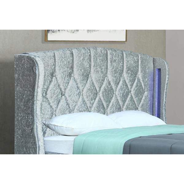 TJ's Furniture Mayfair Double Crush Silver Ottoman Led Bedframe