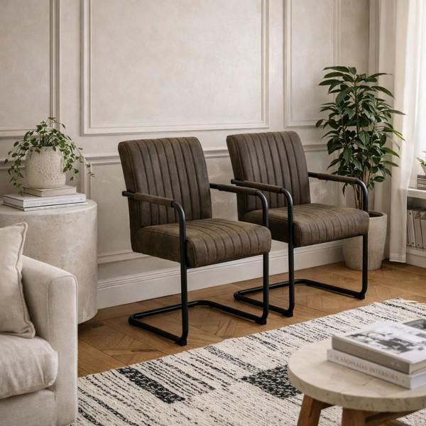 Wyld Haus Set of 2 Grey Upholstered Helsinki Dining Chair Ribbed Back