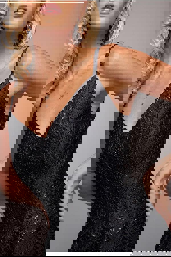 Jacquard Sleeveless A-line Mini Dress - Black DR3433