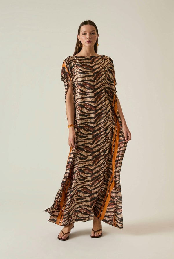 Zebra print maxi kaftan relaxed fit side splits