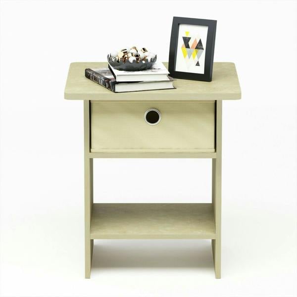 WALPLUS Dario End Table/Night Stand with Storage Shelf & Bin Drawer, Cream Faux Marble/Ivory - Space-Saving Home Organizer