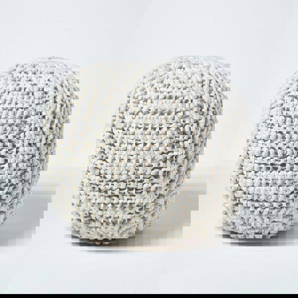 HOMESCAPES Round Cotton Knitted Pouffe Footstool Bean Filled Hand Knitted