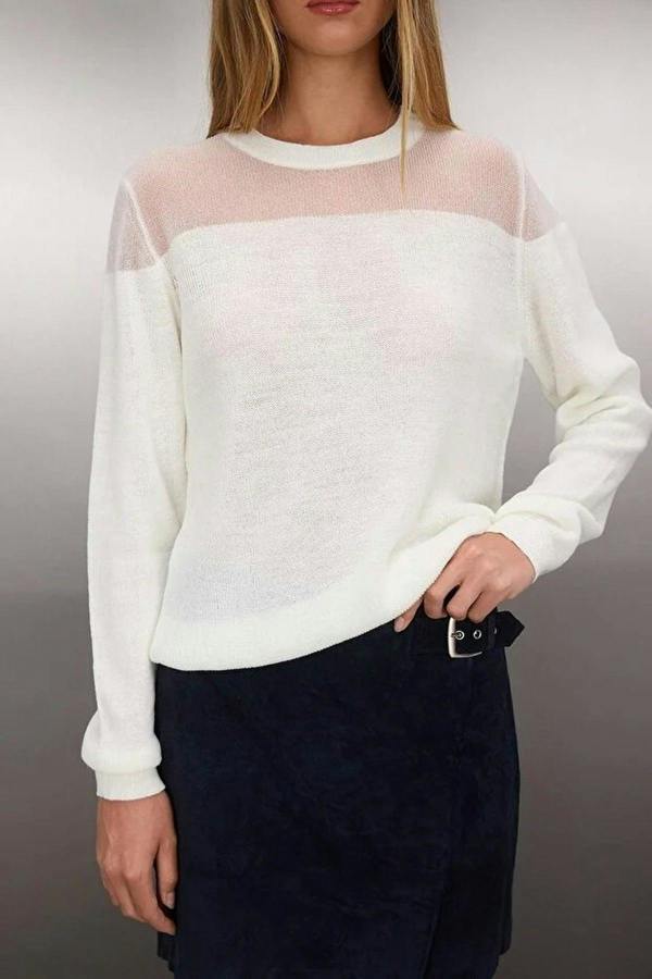 WOVCOR Glittery Knit Sweater with Transparent Details