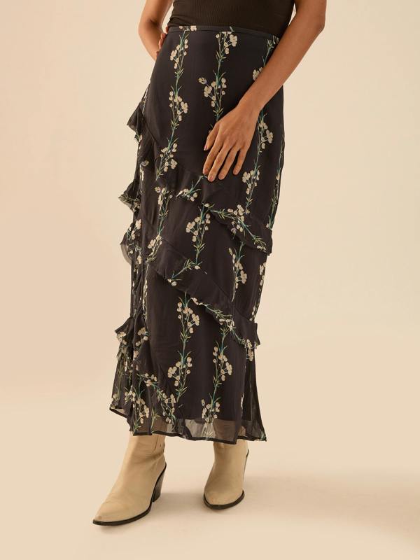 Rose & Nancy Sophia Spring Berry Maxi Black Frill Skirt