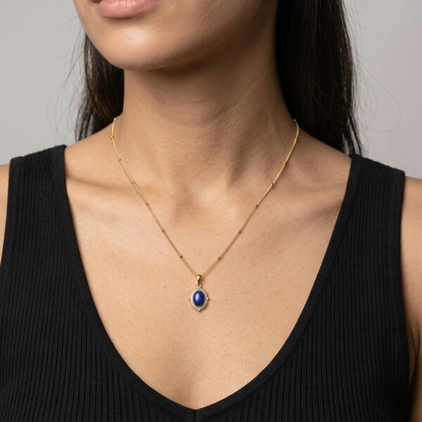 Uchi & Soto Enso Solid 925 Silver with 18K Gold Vermeil and Lapis Lazuli Stone Necklace