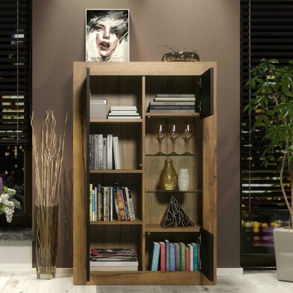 Mex Furniture Sideboard Cabinet Storage Display Unit Oak Black Matt Cupboard Modern 140