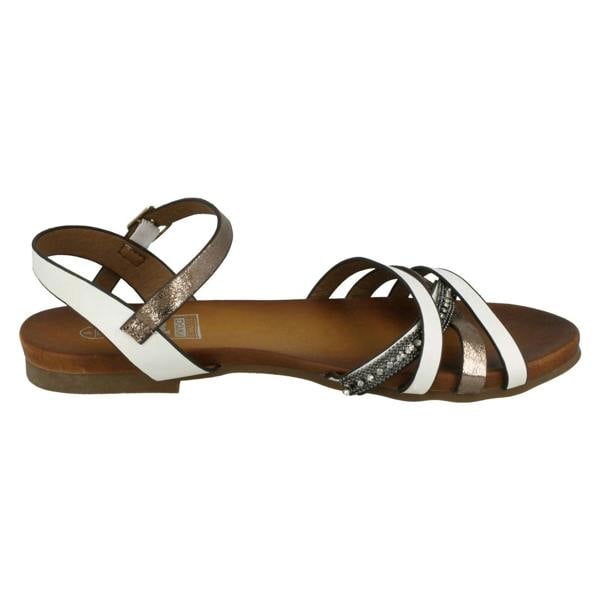 Down to Earth Ladies Down To Earth Flat X Strap Beaded Vamp Sandals