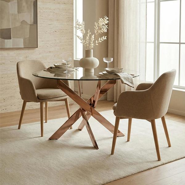 Allure Round Dining Table with  Intersected Rose Gold Legs