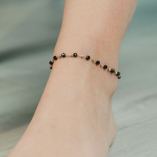 The Colourful Aura Asian Black Bead Chain Nazaria protection Indian Payal Emo Anklet - Gold