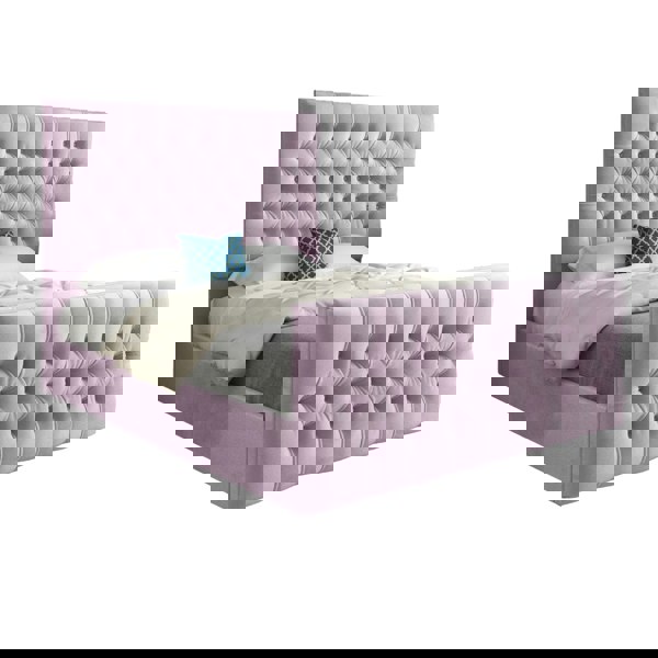 Casa Magna Novara Upholstered Soft Velvet Bed Frame - Pink